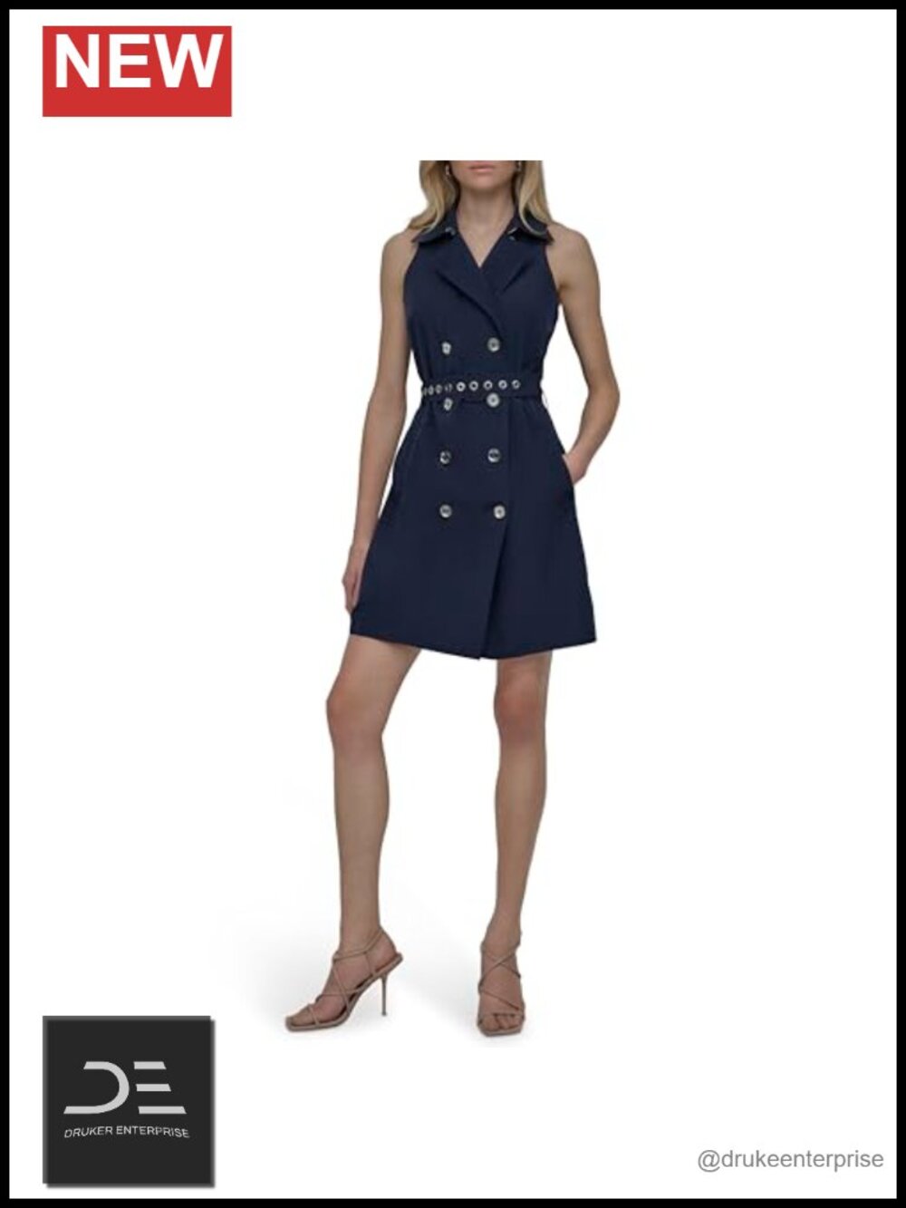 Sleeveless Collared Neck Sheath Dress Removable Belt Grommets